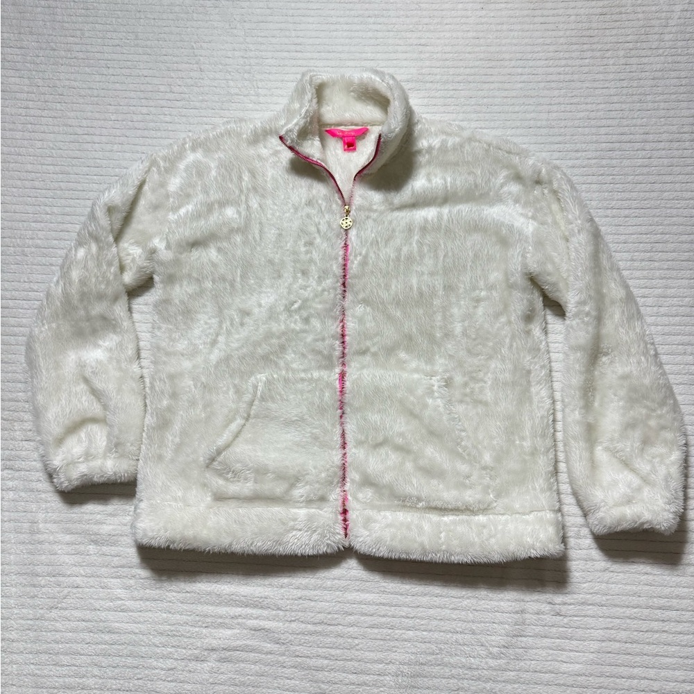 Lilly Pulitzer Cream Fleece Jacket with Pink Trim